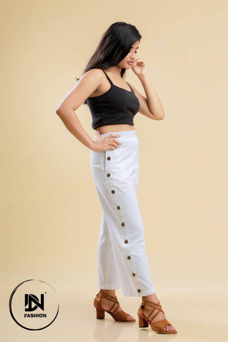 SANDRA BUTTON LINEN DETAILED PANT